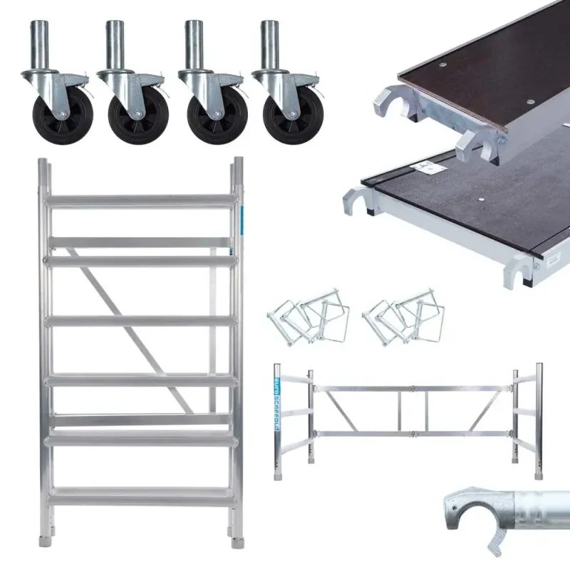 Mobile aluminum scaffold CT26 - 90 cm x 190 cm x 4 m + 30 cm platform