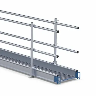 Mounting bracket for a work bridge/platform/walkway for aluminum scaffolding