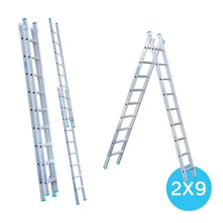 Drabina dwuelementowa Eurostairs (Euroscaffold) 2 x 9 - wysokość robocza do 5 m