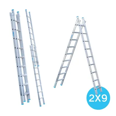 Drabina dwuelementowa Eurostairs (Euroscaffold) 2 x 9 - wysokość robocza do 5 m