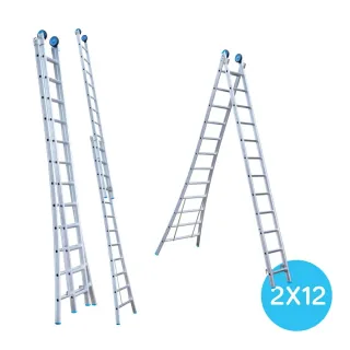 Drabina wygięta dwuelementowa Eurostairs (Euroscaffold) 2 x 12 - wysokość robocza do 6,5 m