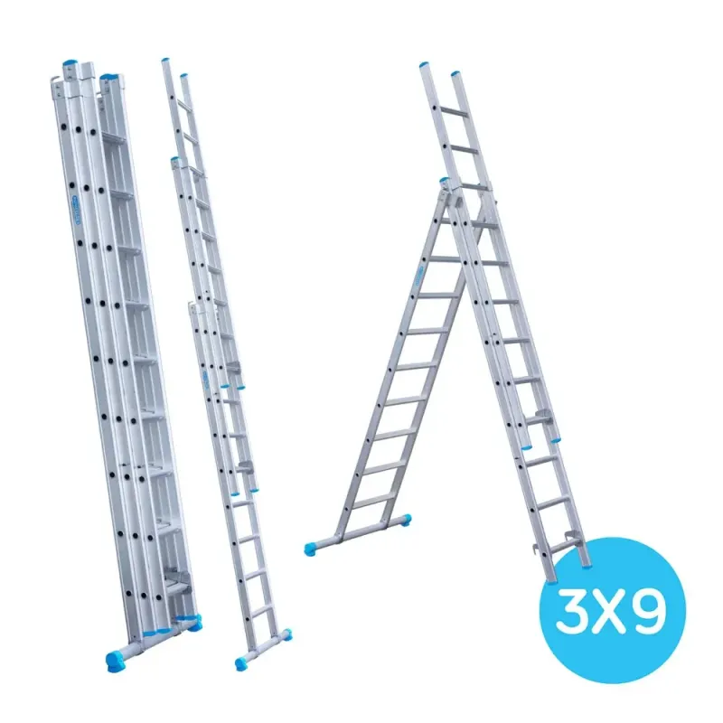 Stabilna drabina trzyelementowa Eurostairs (Euroscaffold) 3 x 9 - wysokość robocza do 6,5 m