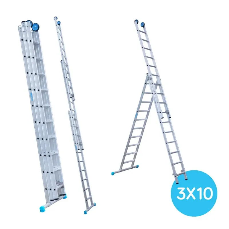 Stabilna drabina trzyelementowa Eurostairs (Euroscaffold) 3 x 10 - wysokość robocza do 7,25 m
